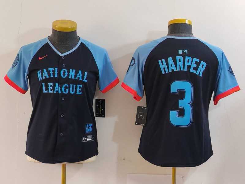 Women%27s Philadelphia Phillies #3 Bryce Harper Number Navy 2024 All Star Limited Stitched Jersey